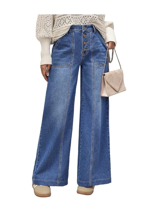 Evaless Denim - High-Rise Wide-Leg Button-Fly Jeans in Blue